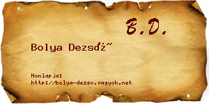 Bolya Dezső névjegykártya